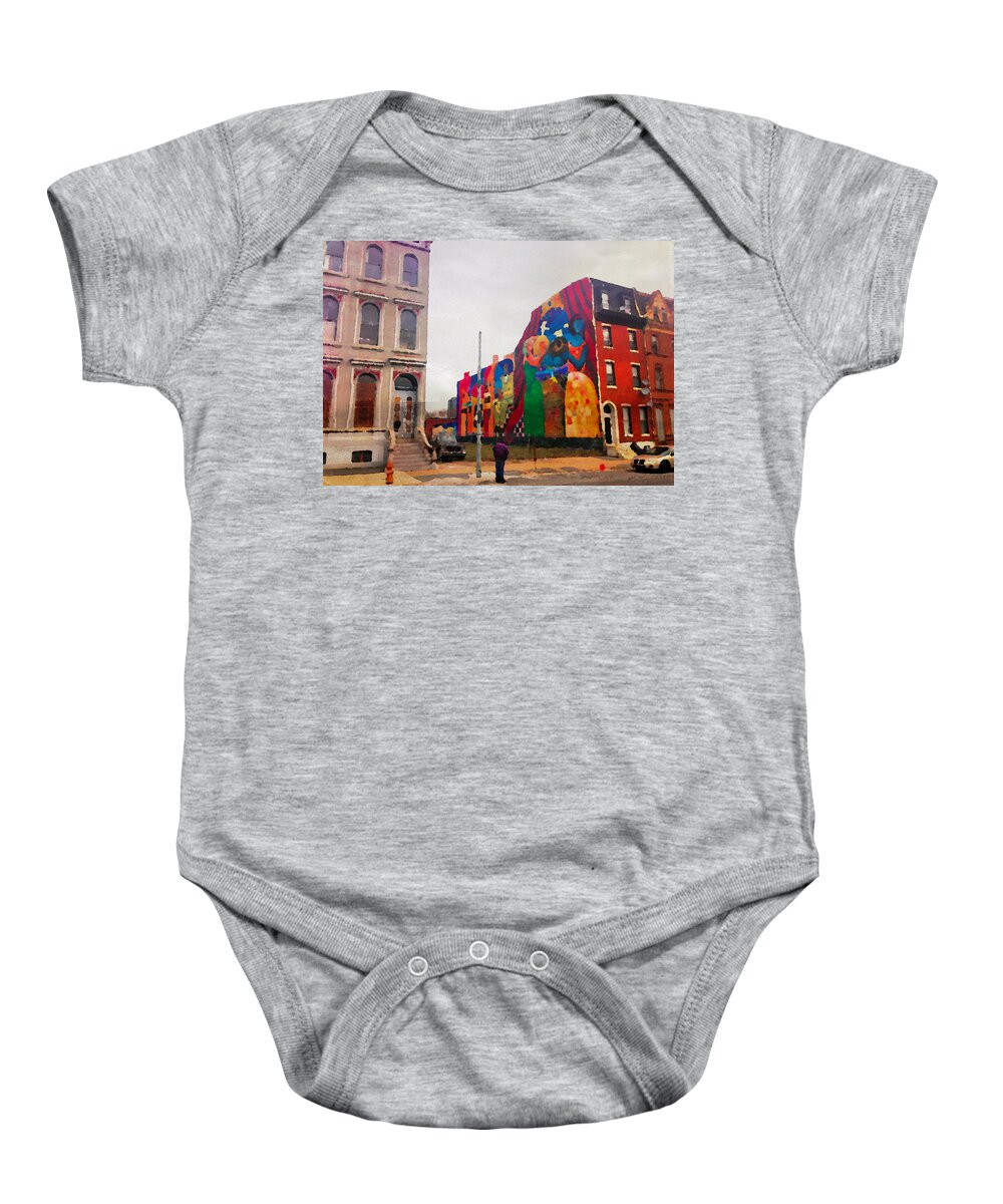 Mural Baby Onesie featuring the photograph Some Color In Philly by Alice Gipson