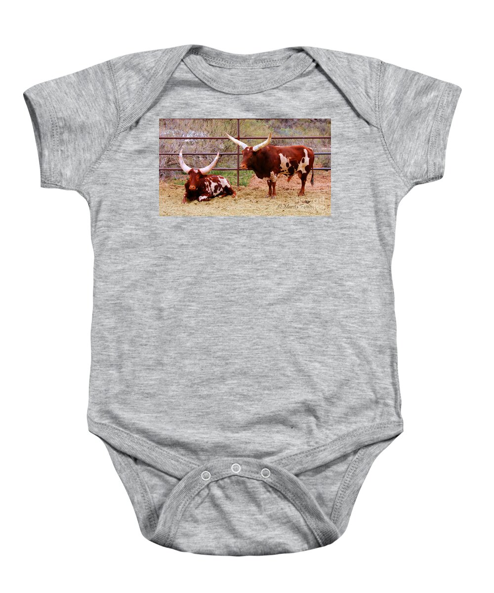 Arizona Baby Onesie featuring the photograph Southwest Long Horn Bulls by Tap On Photo