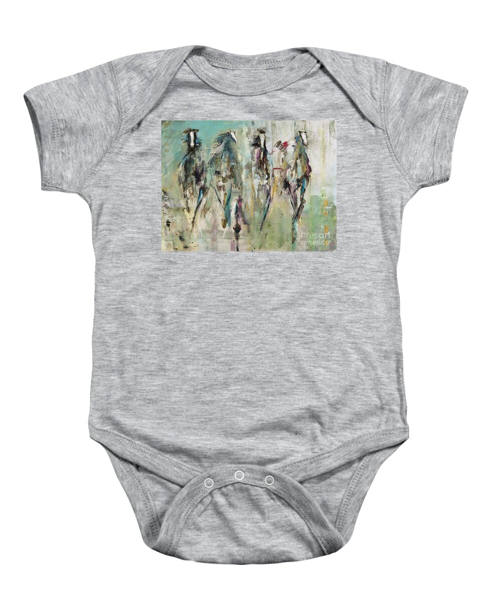 Abstract Horse Art Baby Onesie featuring the painting Spooked by Frances Marino