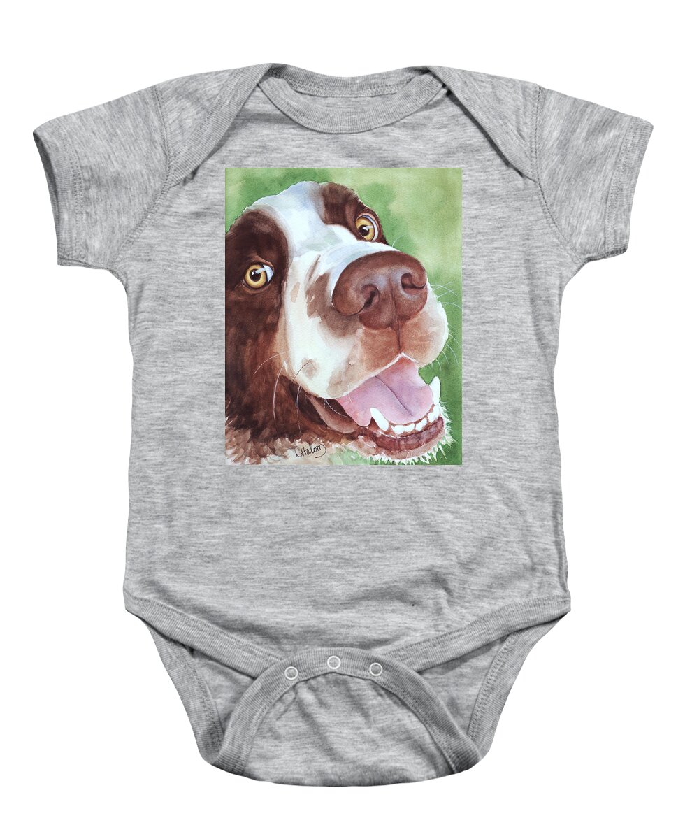 Springer Spaniel Painting Baby Onesie featuring the painting Springer by Greg and Linda Halom
