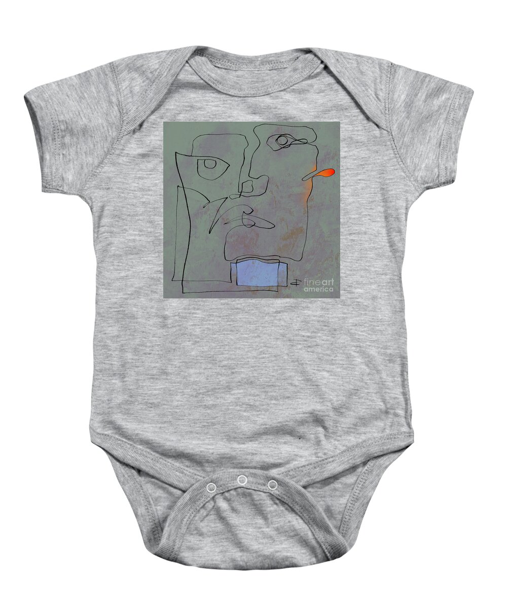 Red Ear Baby Onesie featuring the painting Squigglehead with blue scarf and red ear by Paul Davenport