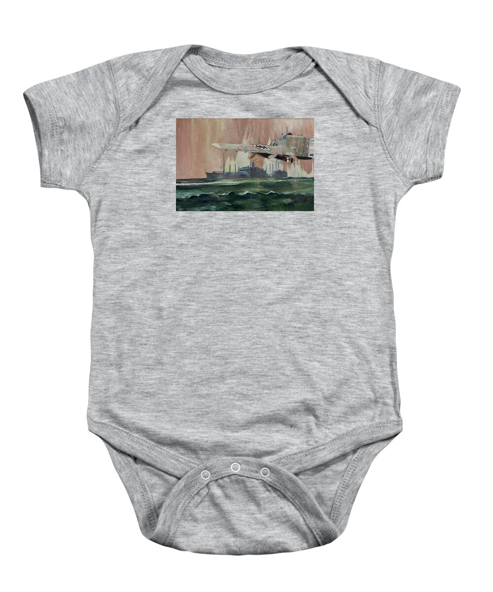 Ship Baby Onesie featuring the painting SS Dorset by Ray Agius