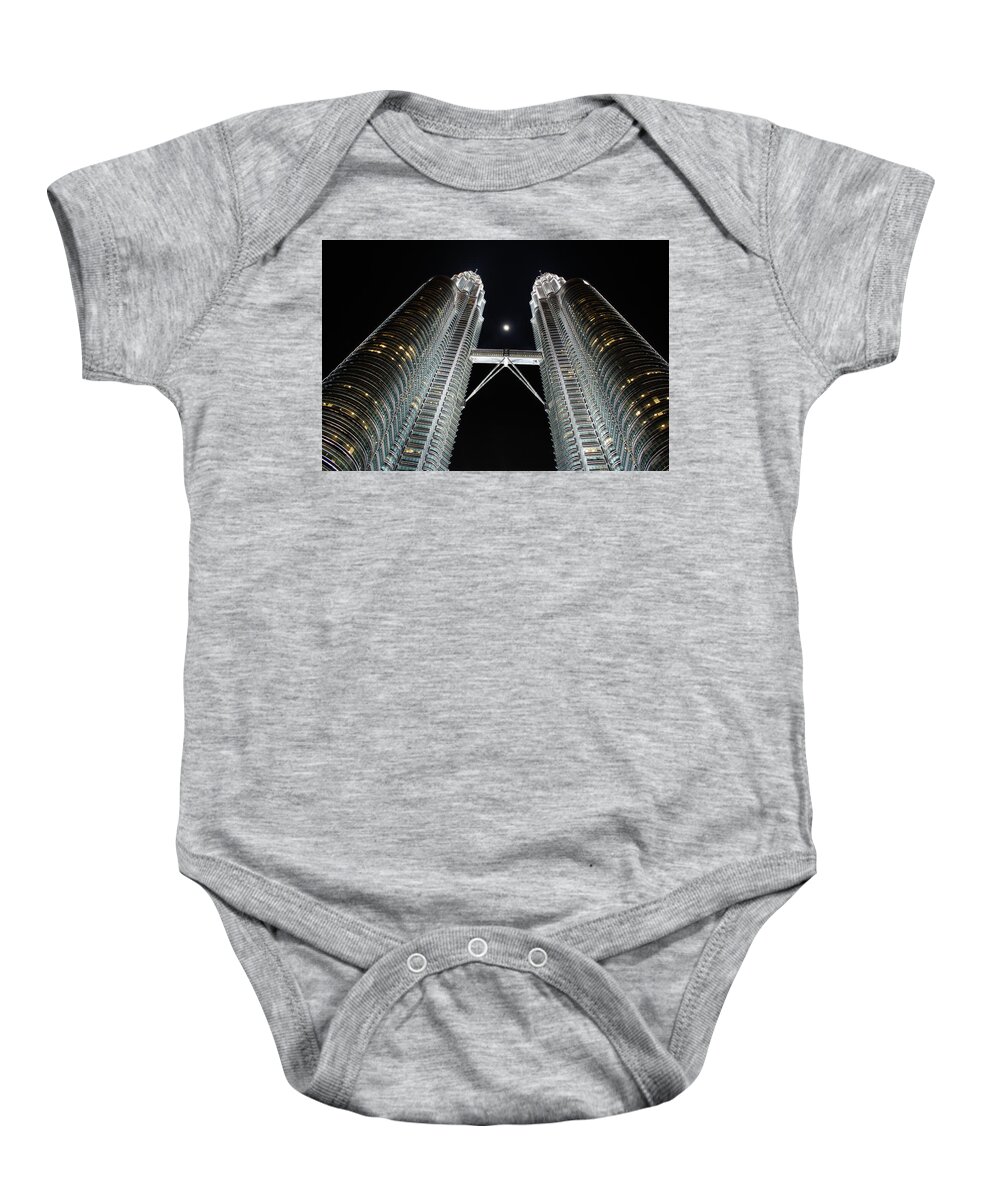 Petronas Twin Towers Baby Onesie featuring the photograph Stainless Steel Moon by Georgia Mizuleva