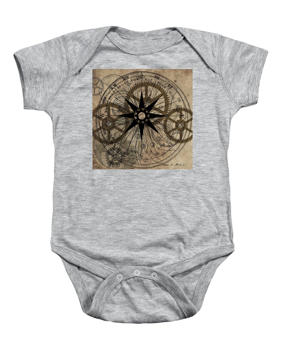Steampunk Baby Onesie featuring the painting Steampunk Gold Gears II by James Hill