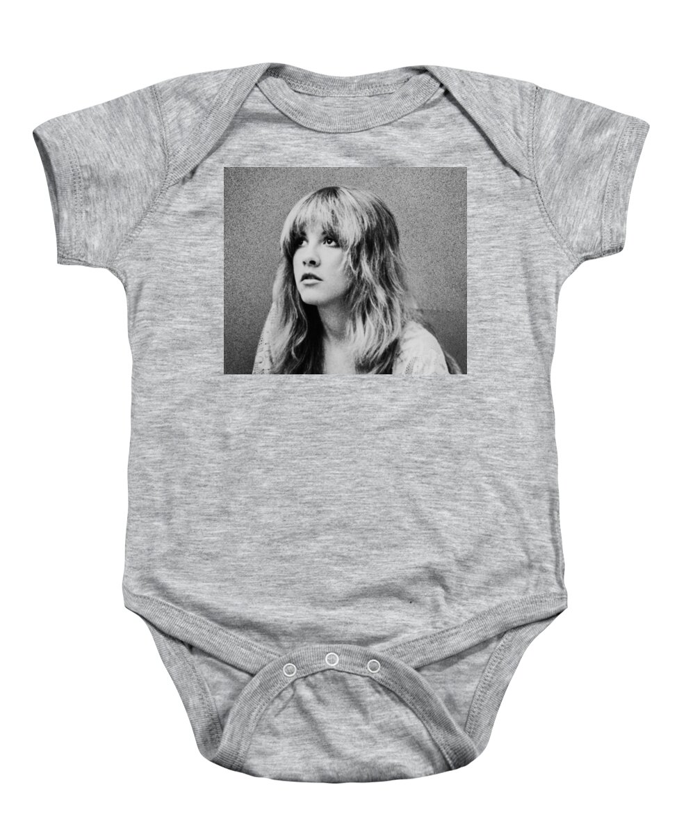 Stevie Nicks Baby Onesie featuring the photograph Stevie Nicks bw by Georgia Clare