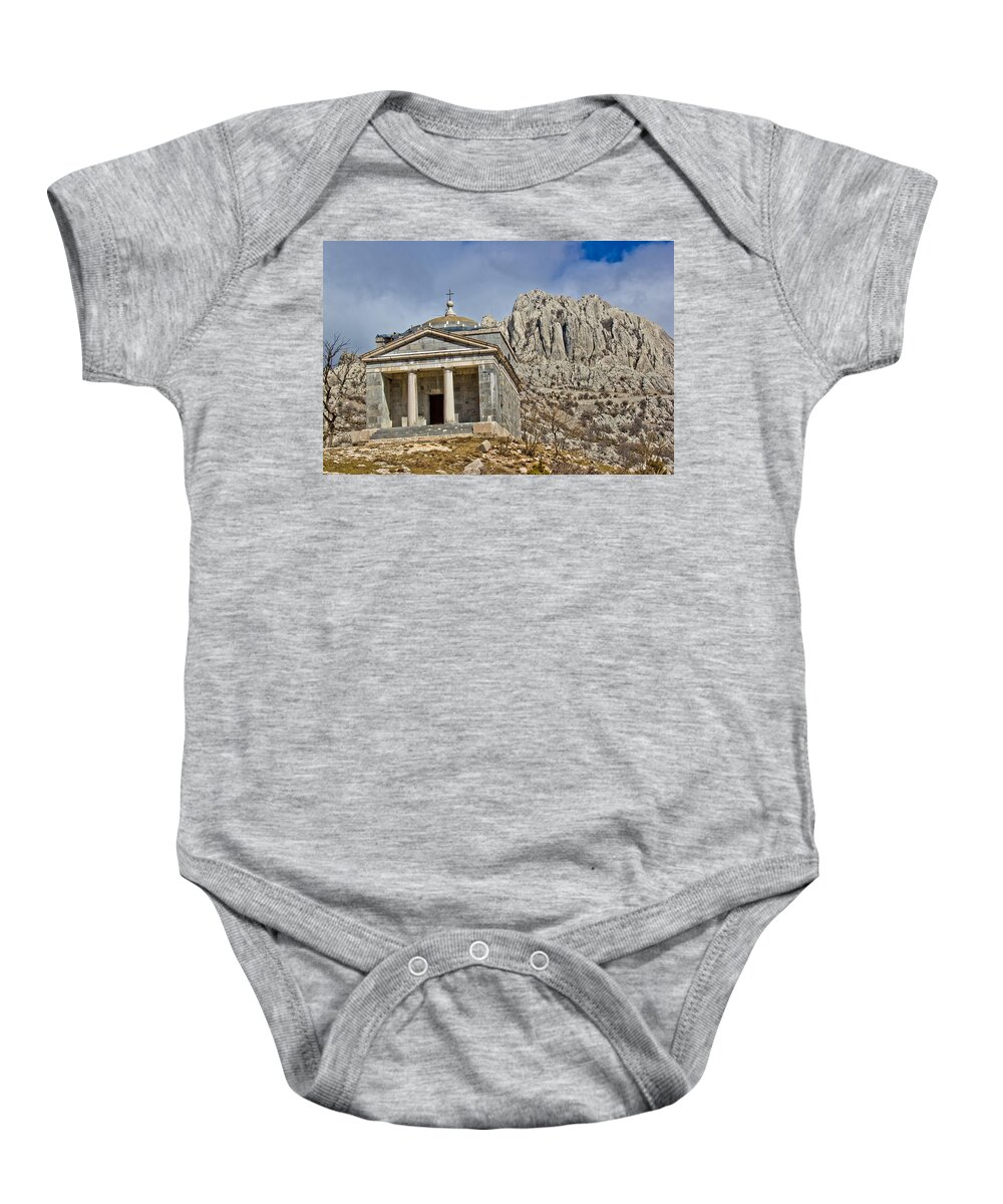 Tulove Grede Baby Onesie featuring the photograph Stone church on Velebit mountain by Brch Photography