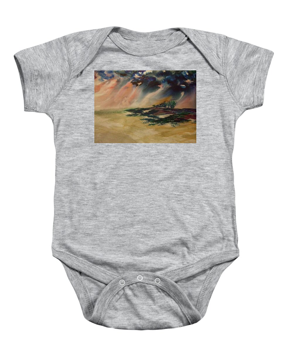 Ksg Baby Onesie featuring the painting Storm in the Heartland by Kim Shuckhart Gunns