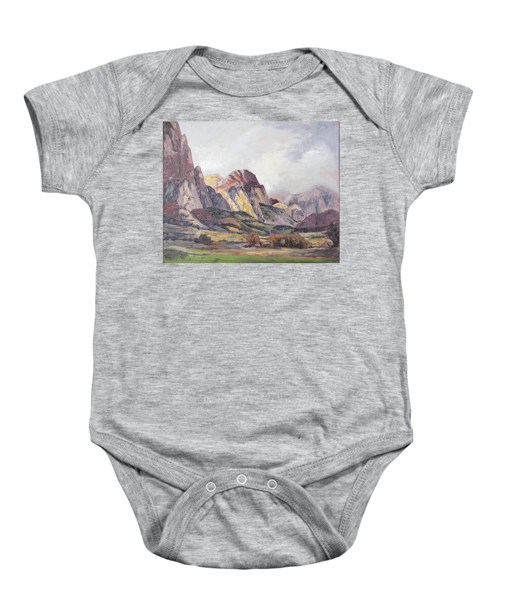 Red Rocks Baby Onesie featuring the painting Storm Passing Through by Page Holland