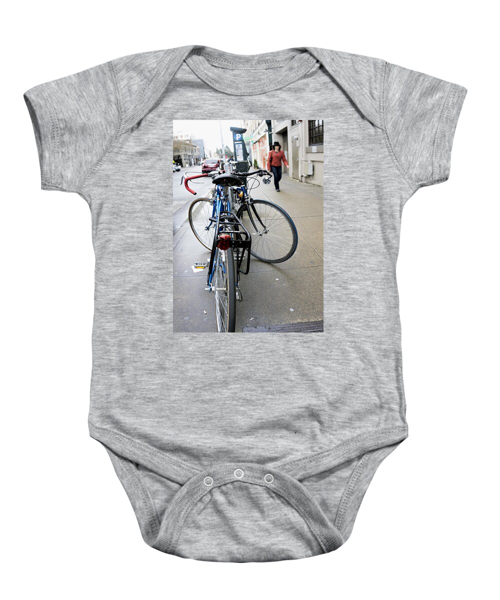Street Scene Baby Onesie featuring the photograph Street Bikes Seattle by Cathy Anderson