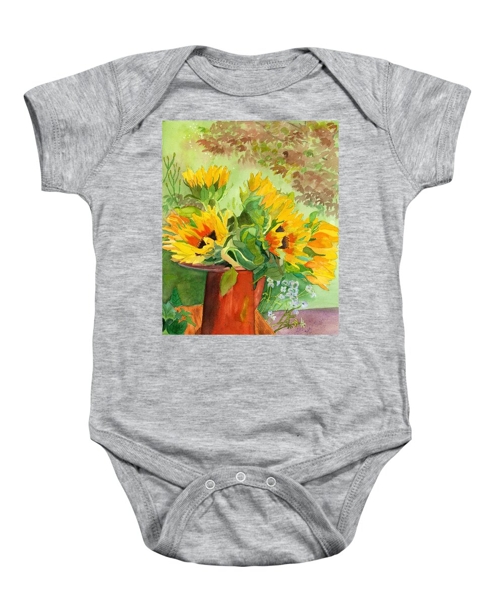 Sunflowers Baby Onesie featuring the painting Sunflowers in Copper by Lynne Reichhart