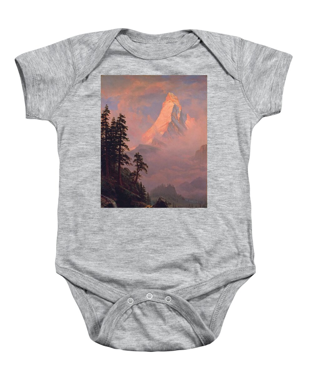 Albert Bierstadt Baby Onesie featuring the painting Sunrise on the Matterhorn by Albert Bierstadt