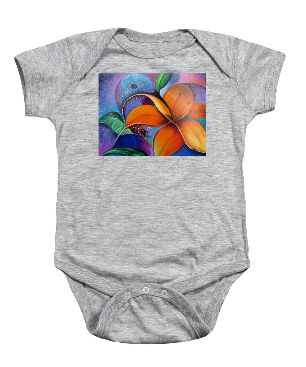 Curvismo Baby Onesie featuring the painting Sweet Nectar by Sherry Strong