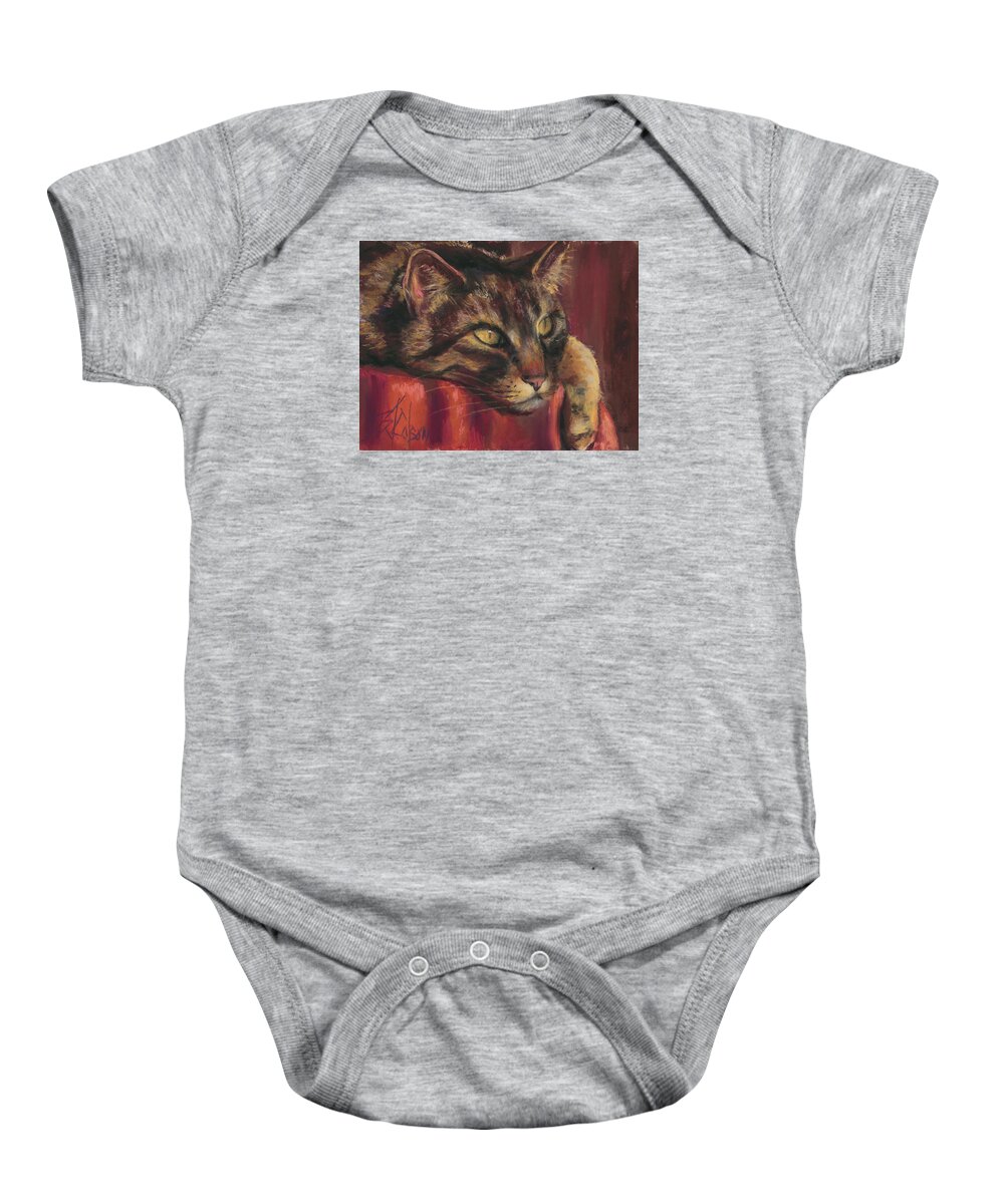Tabby Cat Baby Onesie featuring the painting Tabby Nap by Billie Colson