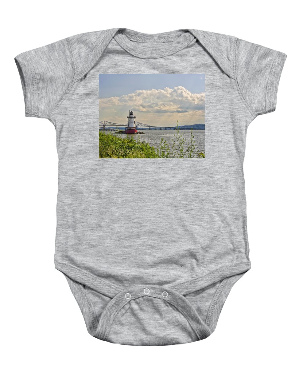 Tarrytown Lighthouse Baby Onesie featuring the photograph Tarrytown Lighthouse and Tappan Zee Bridge Sleepy Hollow NY by Marianne Campolongo