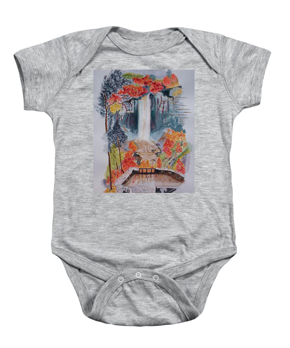 Taughannock Falls Baby Onesie featuring the painting Taughannock Falls NY in Autumn by Warren Thompson