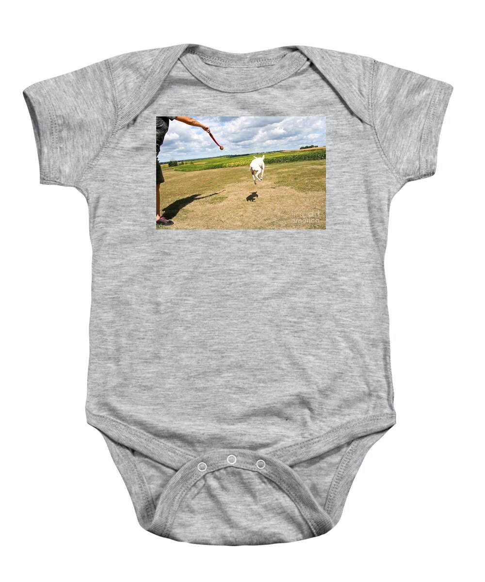 Dog Baby Onesie featuring the photograph Terrier Levitation by Susan Herber