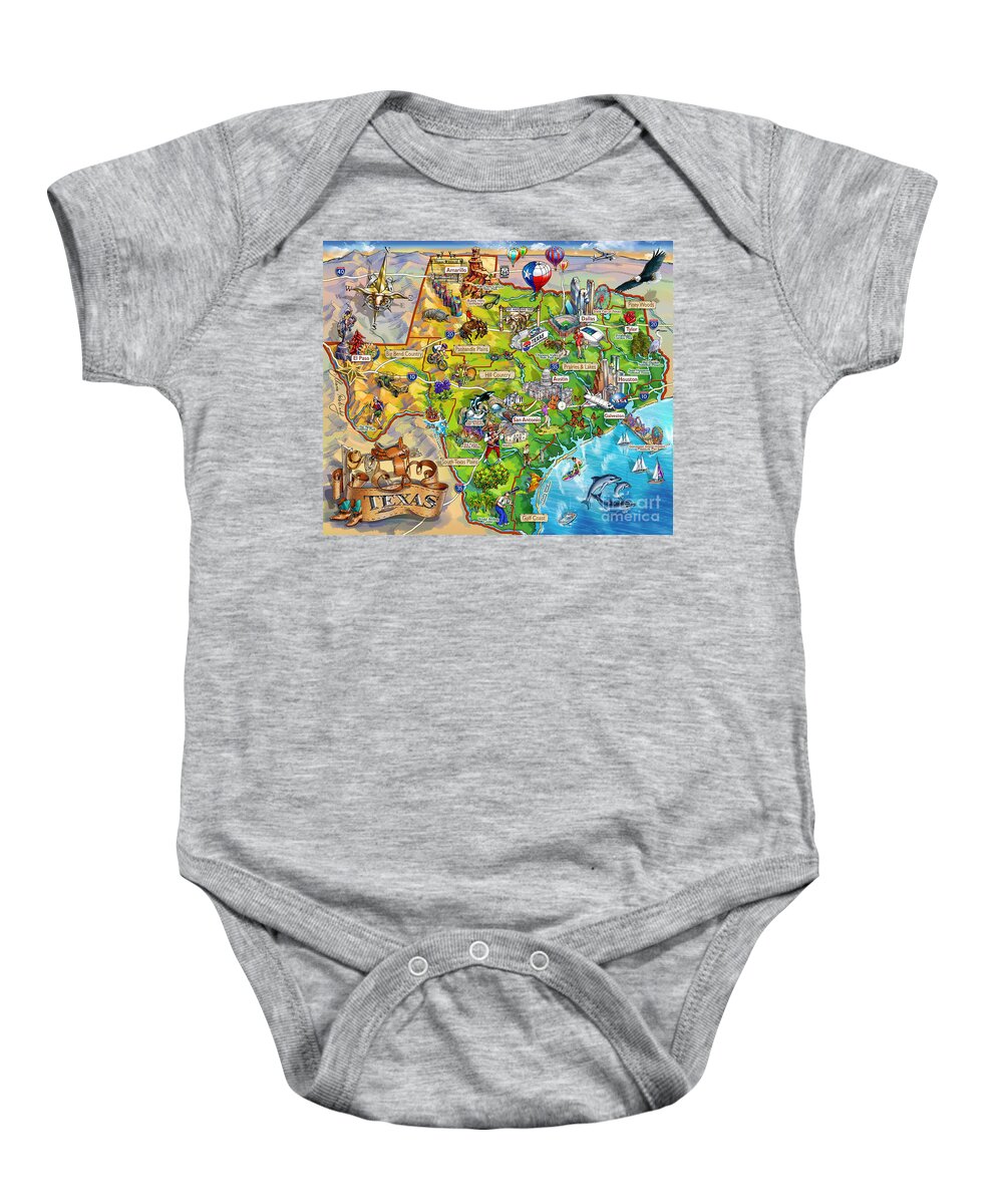 Texas Baby Onesie featuring the painting Texas Illustrated Map by Maria Rabinky