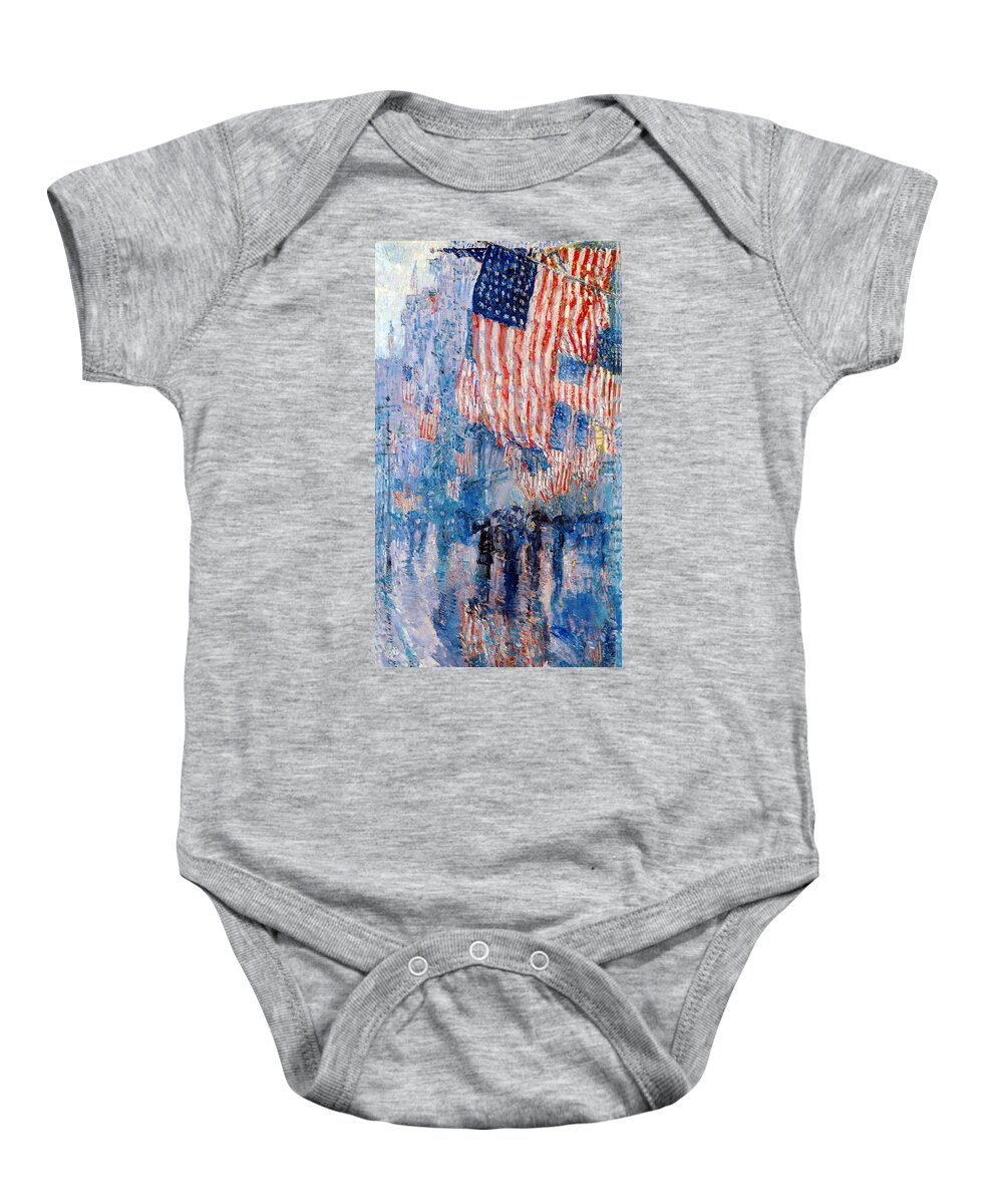 #faatoppicks Baby Onesie featuring the digital art The Avenue In The Rain by Frederick Childe Hassam