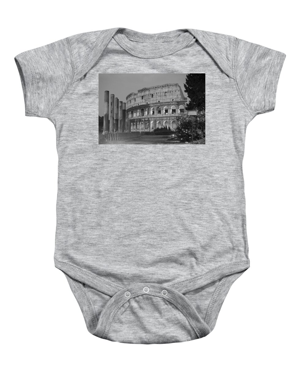 Rome Baby Onesie featuring the photograph The Coliseum in Black and White by Jeremy Voisey