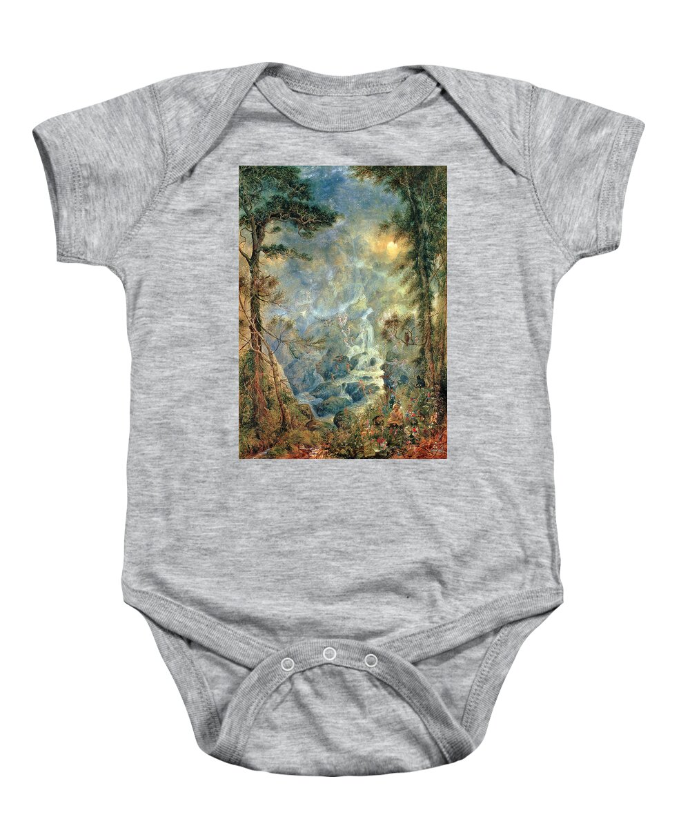 Enchanted Baby Onesie featuring the drawing The Fairy Falls, 1908 by Hume Nisbet