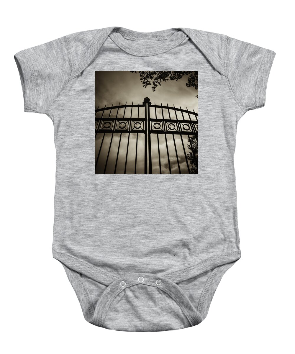 Gates Baby Onesie featuring the photograph The Gate in Sepia by Steven Milner