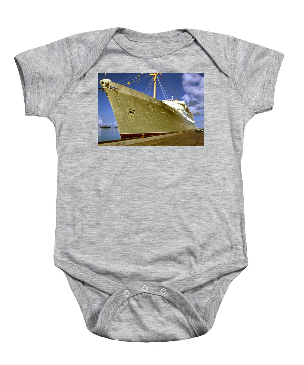 Ship Baby Onesie featuring the photograph The Golden Cruise Ship by Cathy Anderson