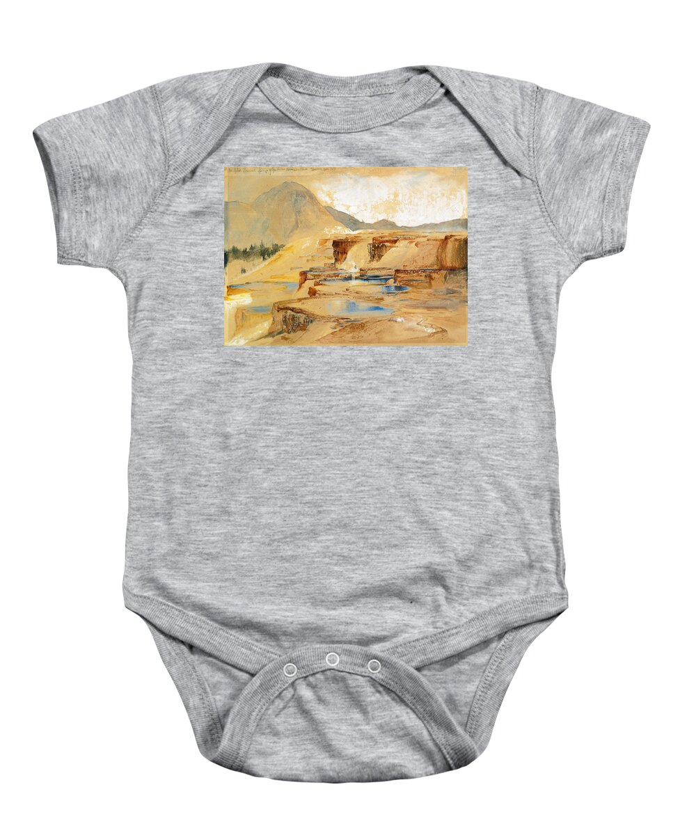 Thomas Moran Baby Onesie featuring the painting The Great Thermal Springs of Gardiner's River Montana by Thomas Moran