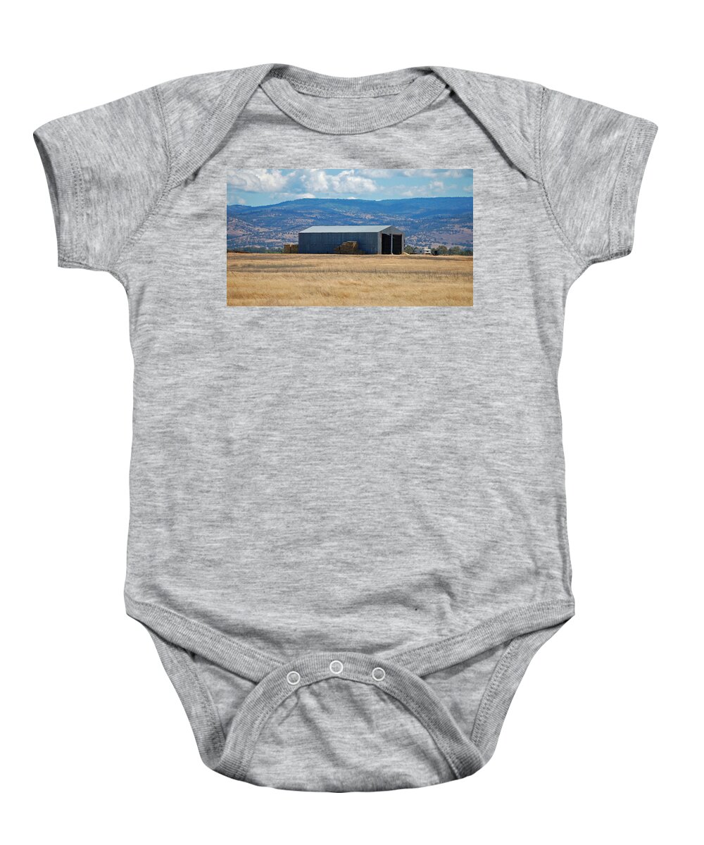 Hay Baby Onesie featuring the photograph The Hay Shed by Holly Blunkall