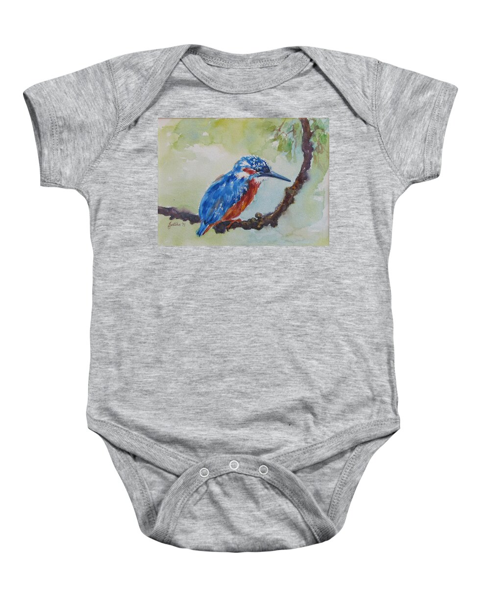 Bird Baby Onesie featuring the painting The Kingfisher by Jyotika Shroff