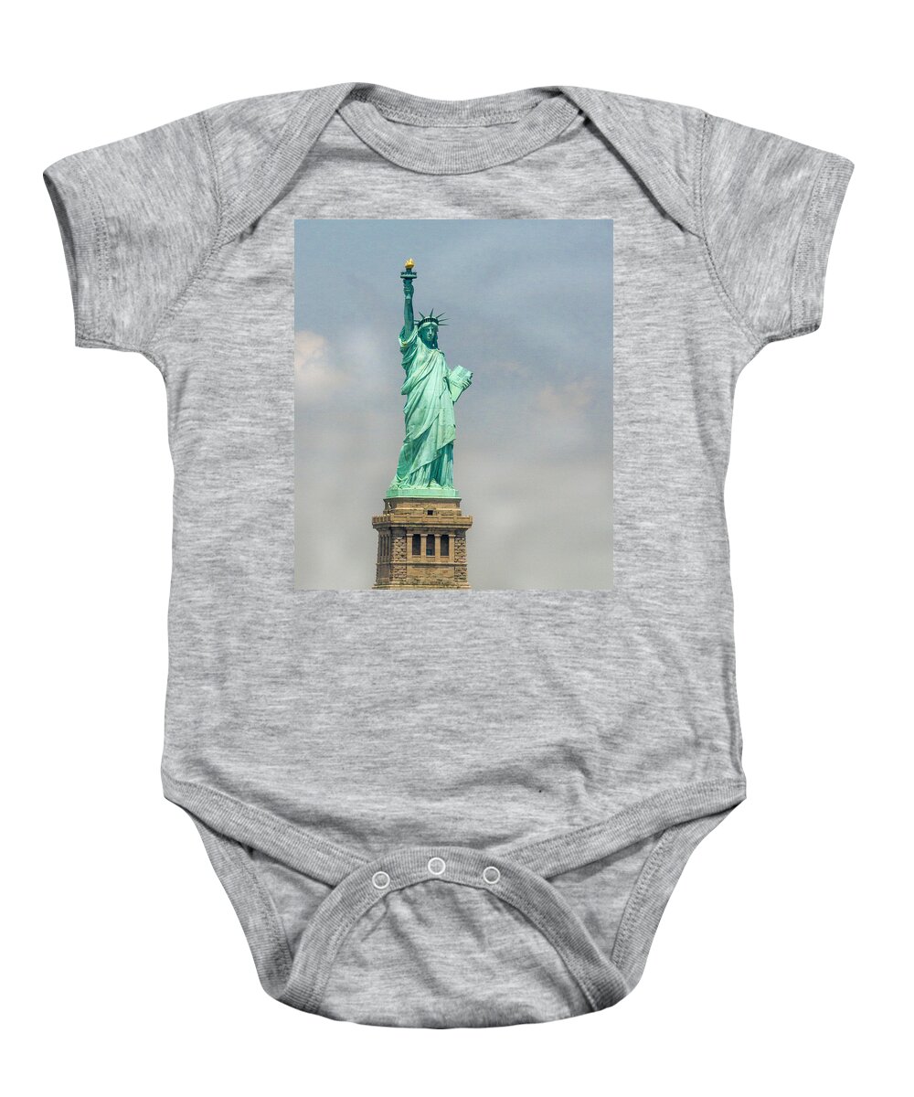 Statue Baby Onesie featuring the photograph The Lady by Jean Noren