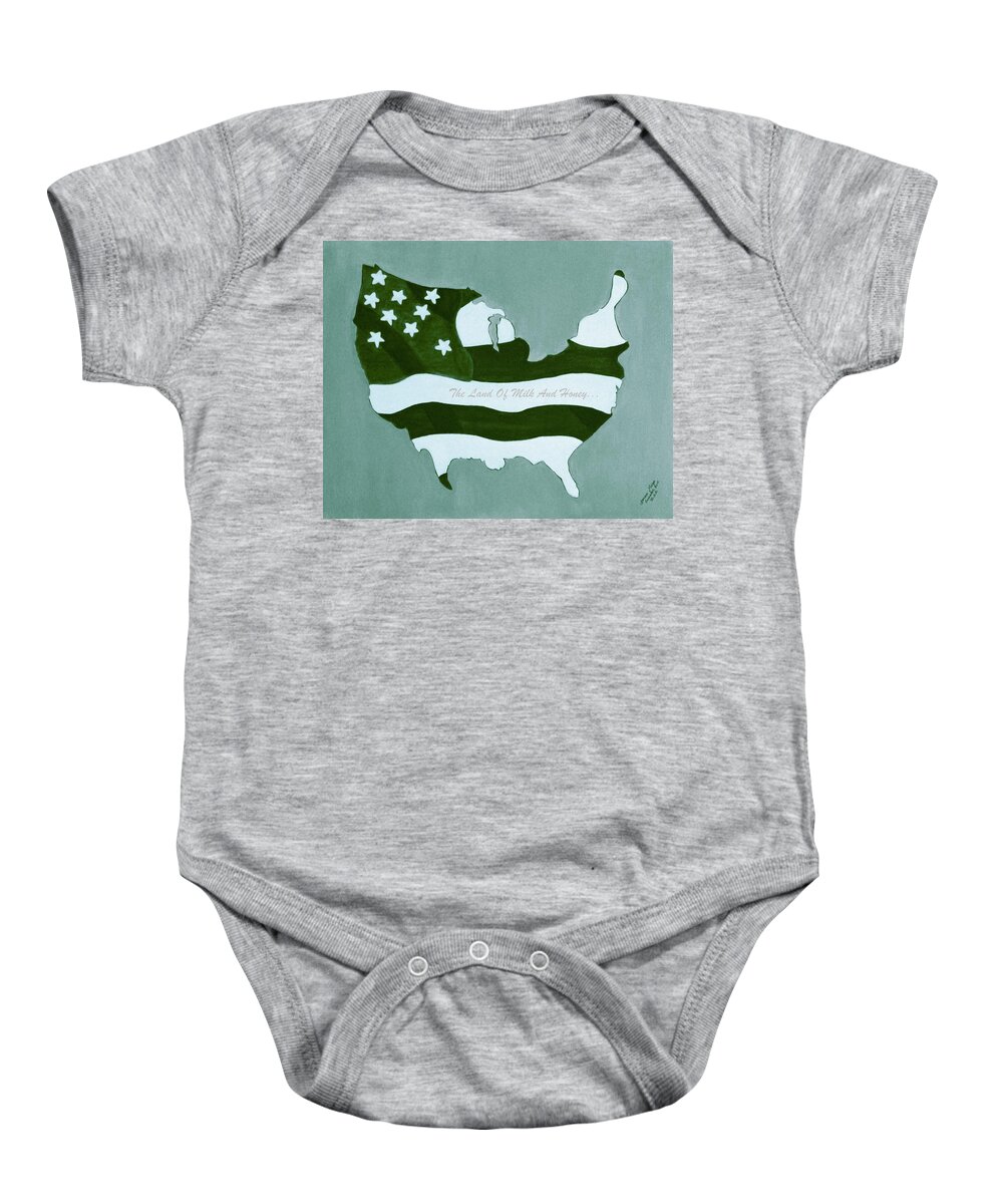 All Products Baby Onesie featuring the mixed media The Land Of Milk And Honey by Lorna Maza