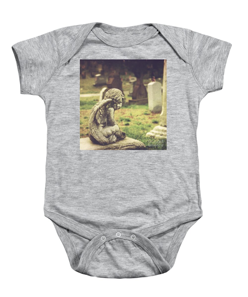 (cemetery Or Graveyard) Baby Onesie featuring the photograph The Littlest Angel by Debra Fedchin
