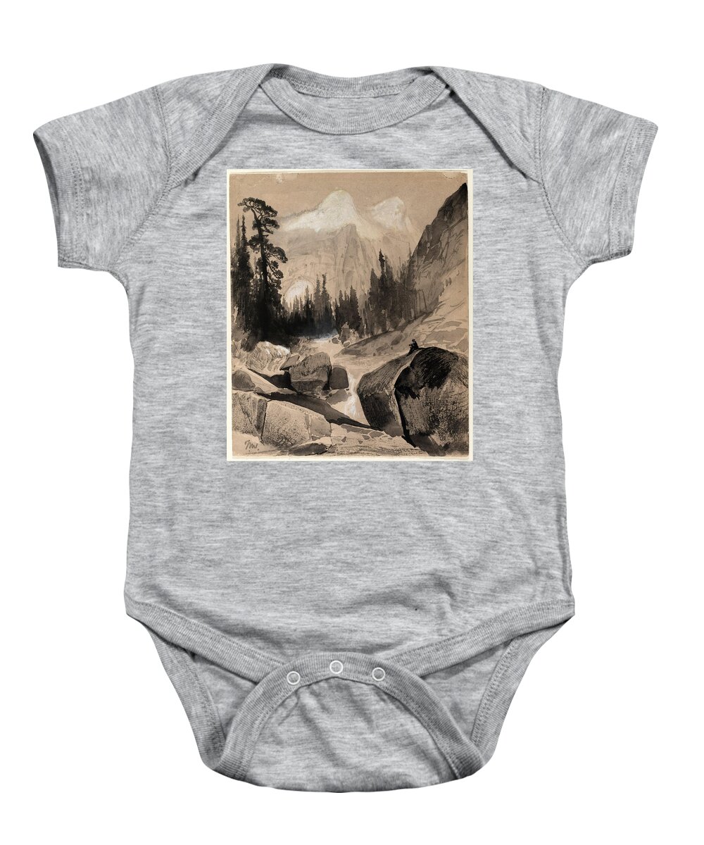 Thomas Moran Baby Onesie featuring the drawing The North Dome Yosemite California by Thomas Moran