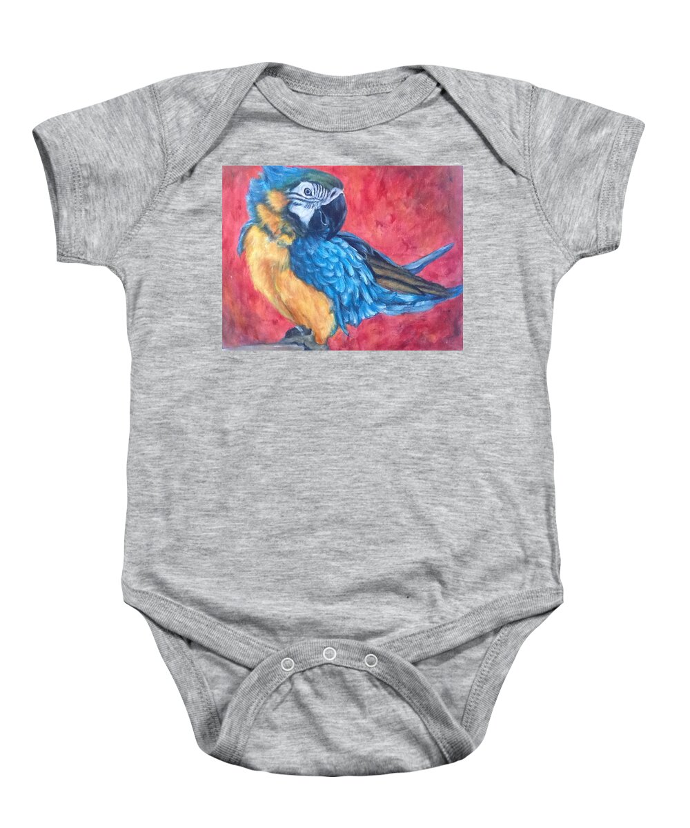Parrot Baby Onesie featuring the painting The Pretentious Parrot by Bonnie Peacher