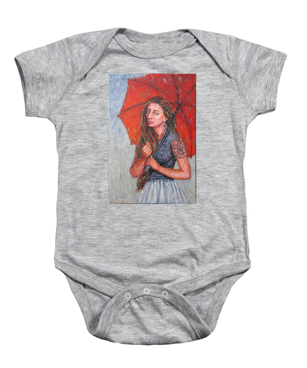 Umbrella Baby Onesie featuring the painting The Red Umbrella by Jyotika Shroff