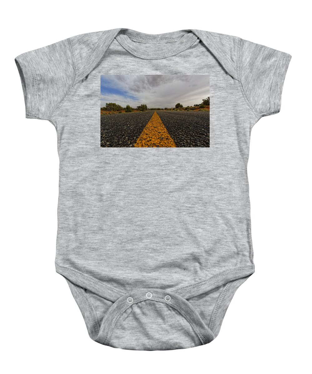 Deserted Road Baby Onesie featuring the photograph The road less traveled by Jonathan Davison