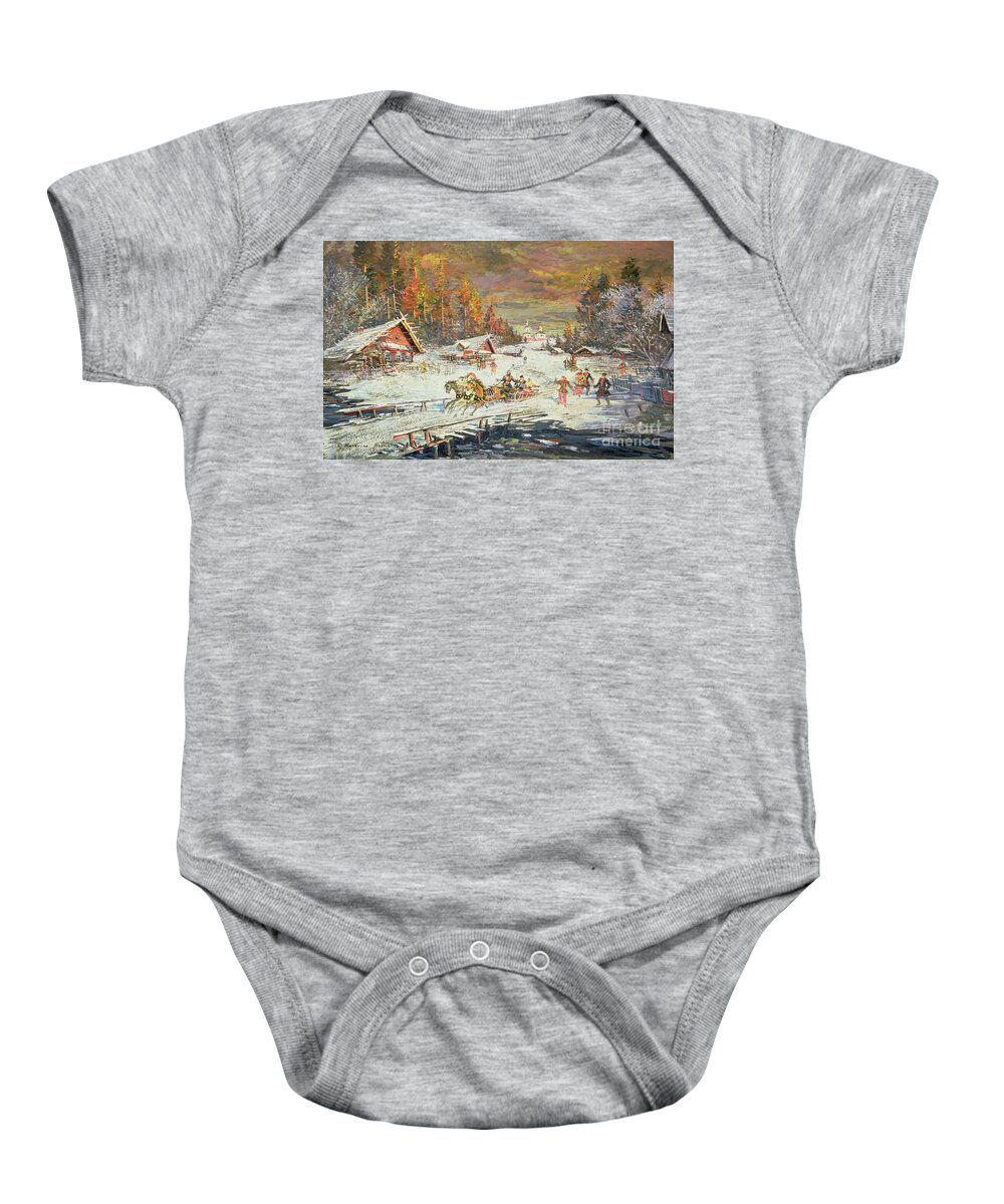Sledge Baby Onesie featuring the painting The Russian Winter by Konstantin Korovin