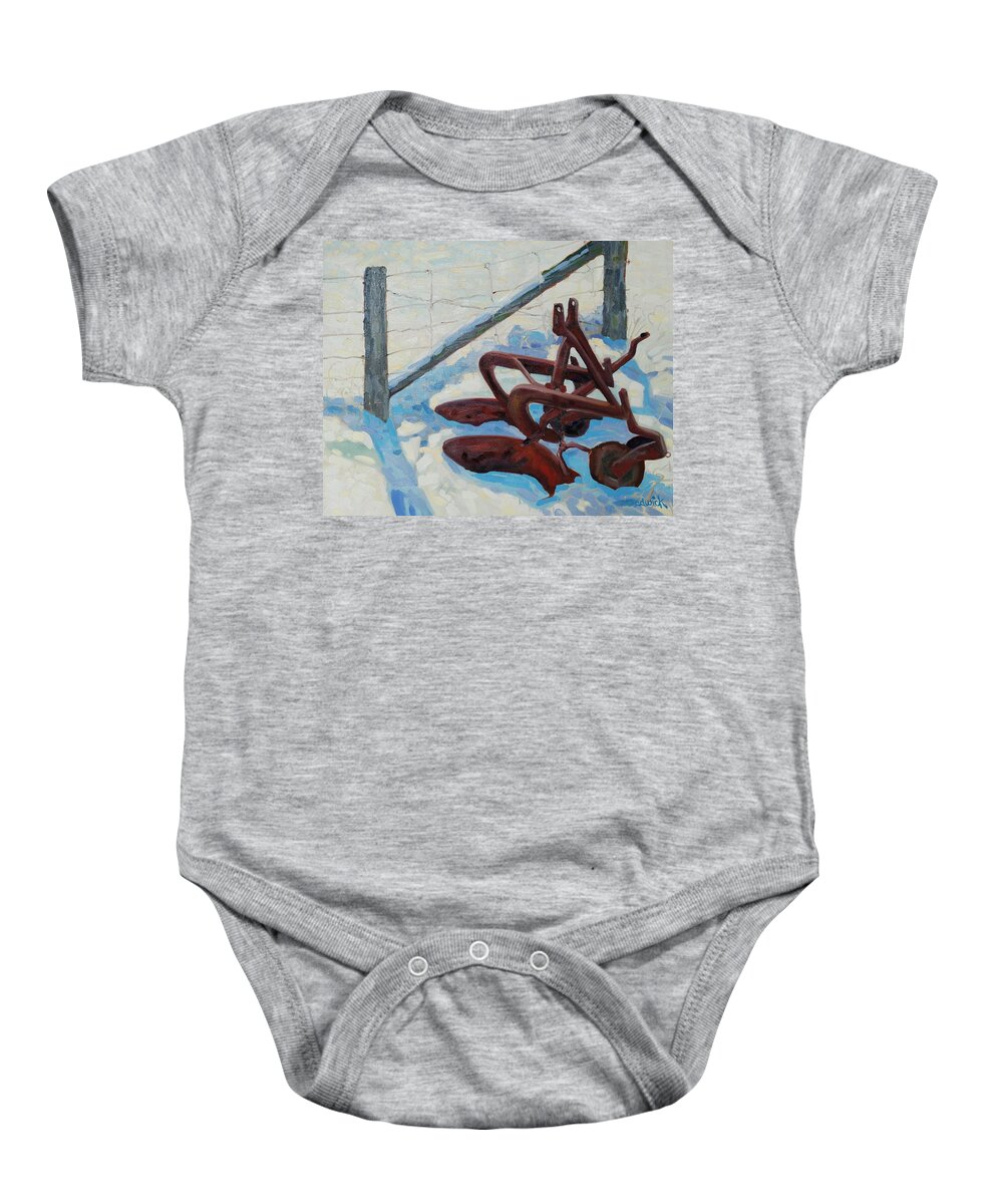 Plow Baby Onesie featuring the painting The Snow Plow by Phil Chadwick