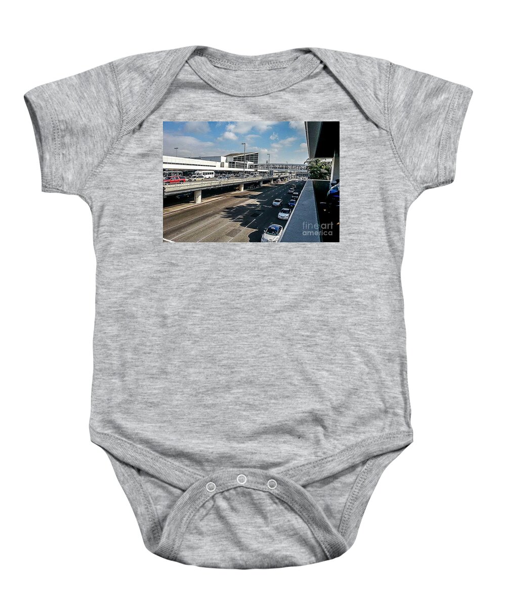 Urban Baby Onesie featuring the photograph The Tilted Exhaustion by Fei A