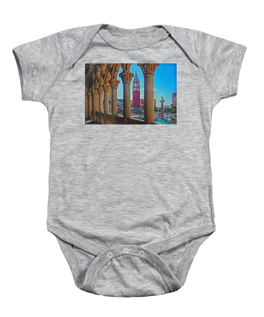 The Venetian Baby Onesie featuring the photograph The Venetian by Hanny Heim