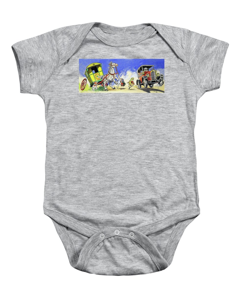 Speeding Baby Onesie featuring the painting The Wind In The Willows Car Speeds By by Philip Mendoza