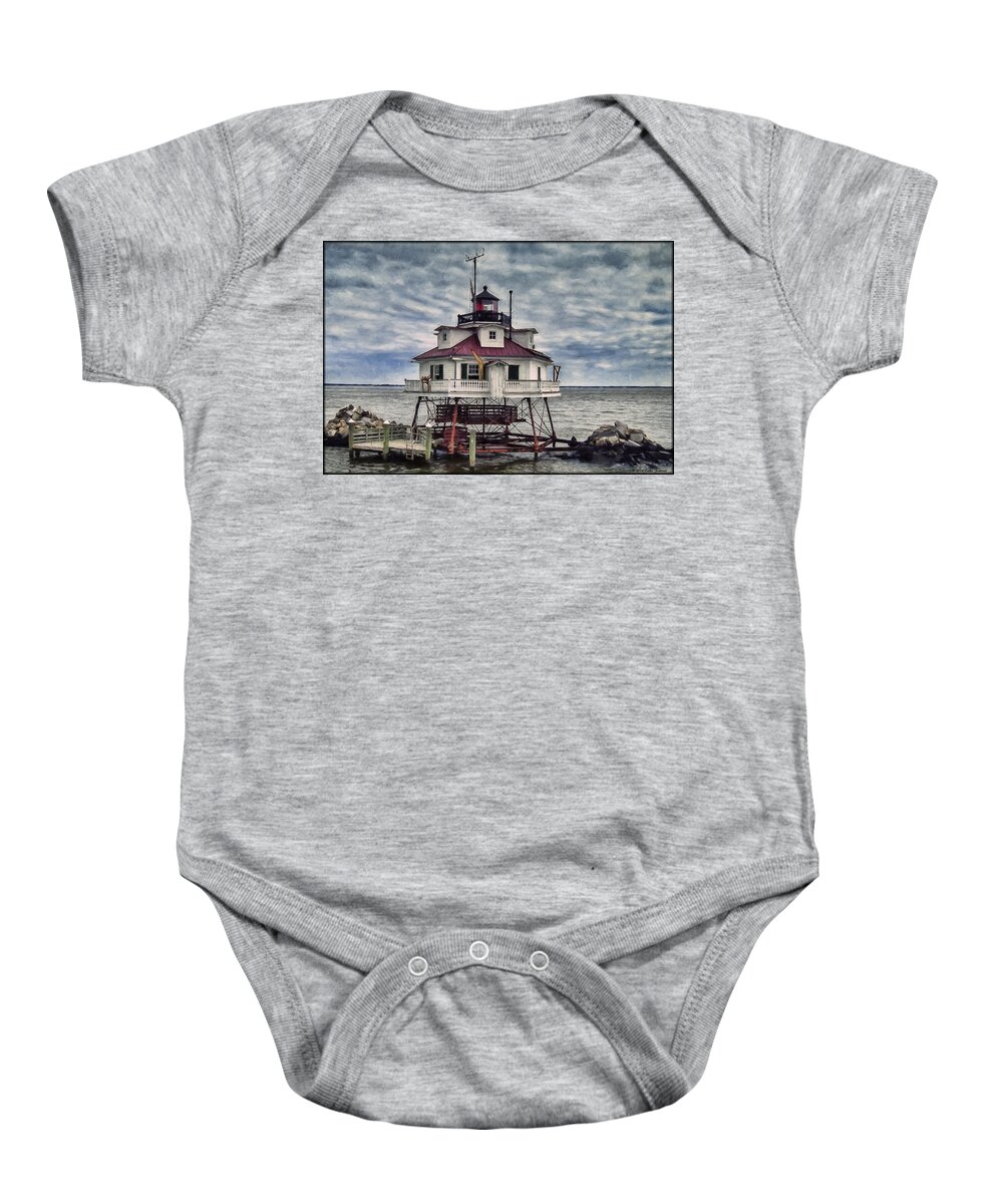 Lighthouse Baby Onesie featuring the photograph Thomas Point Shoal by Erika Fawcett