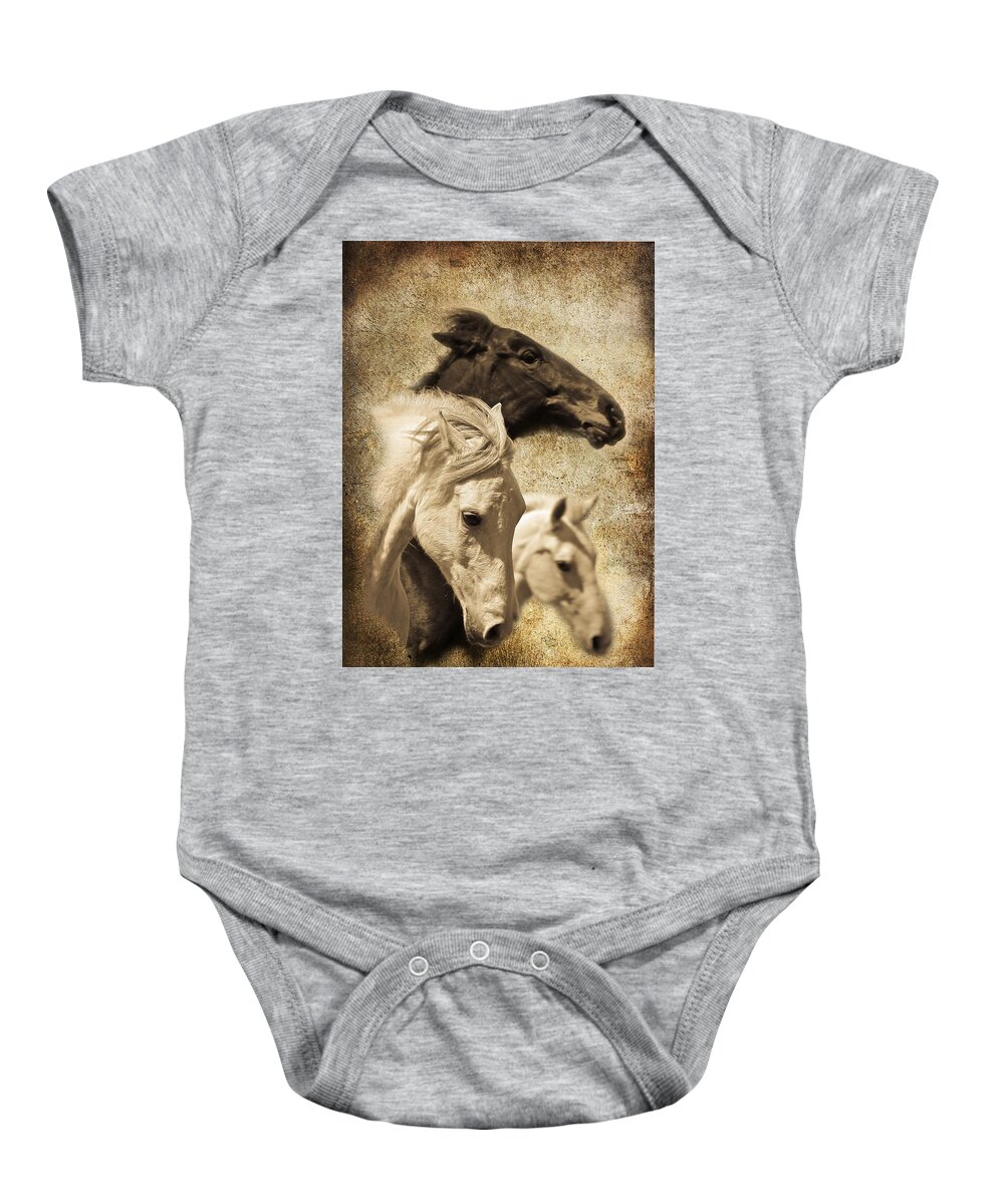 Horse Art Baby Onesie featuring the photograph Three Horses West by Steve McKinzie