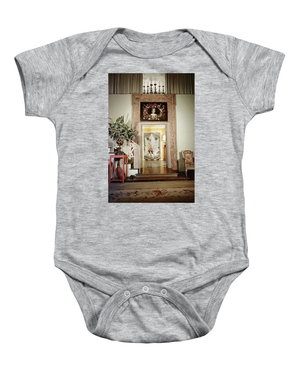 Antique Baby Onesie featuring the photograph Tony Duquette's Entrance Hall by Shirley C. Burden