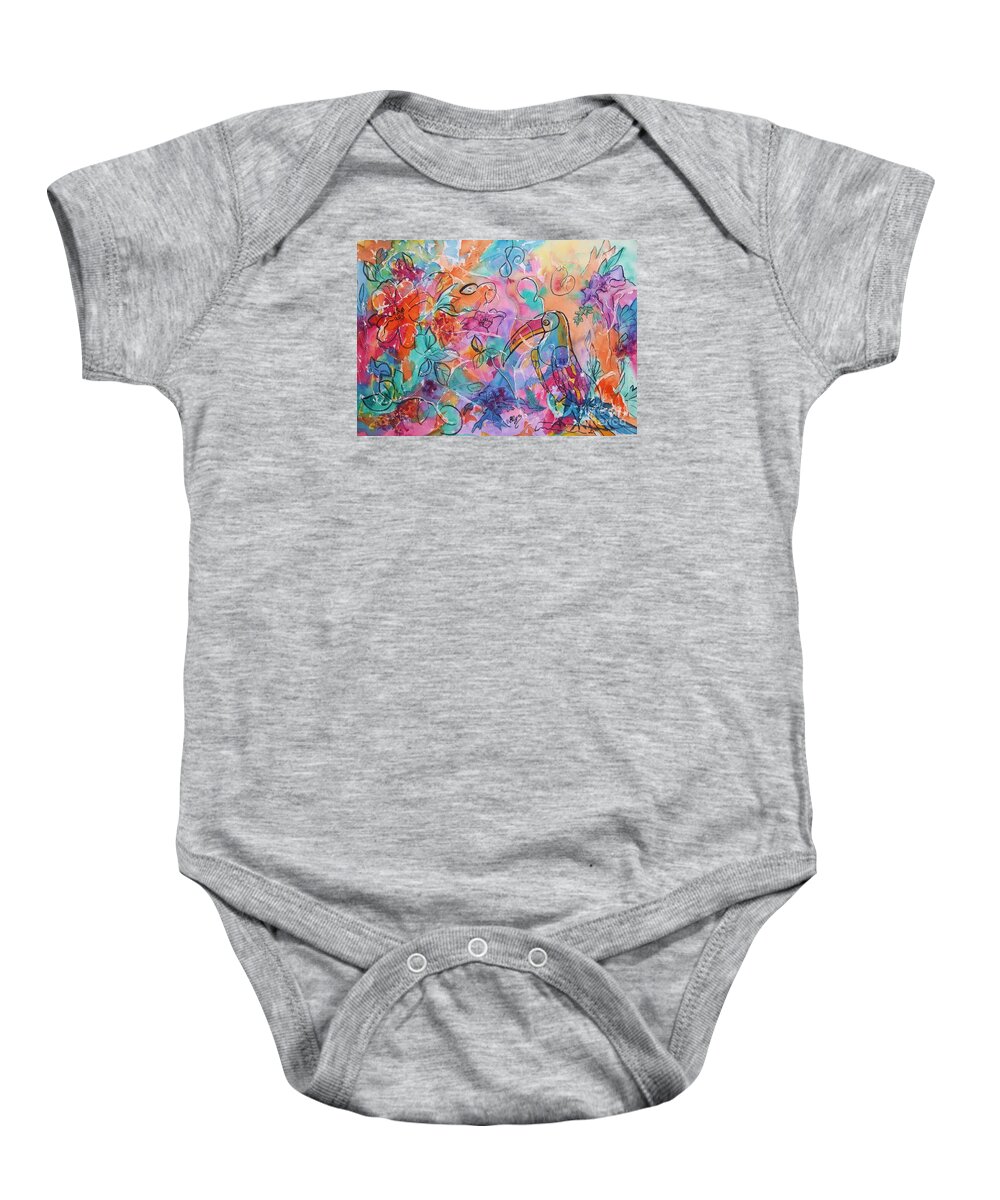Toucan Baby Onesie featuring the painting Toucan Dreams by Ellen Levinson