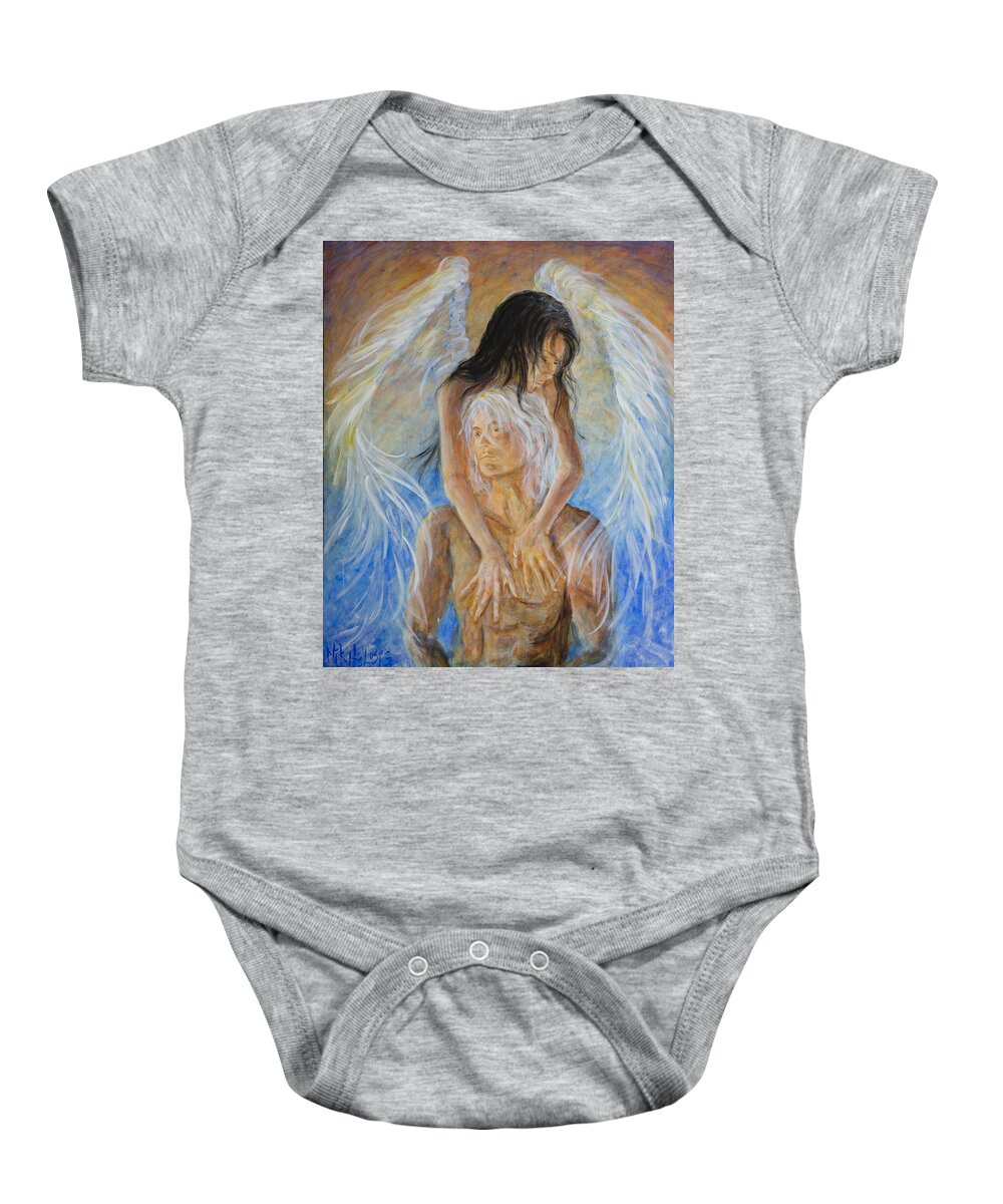 Angel Baby Onesie featuring the painting Touch Of An Angel by Nik Helbig