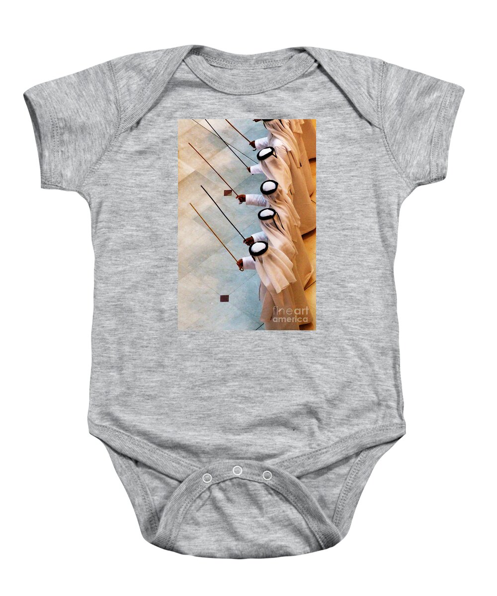 United Baby Onesie featuring the photograph Traditional Emirati Men's Dance by Andrea Anderegg