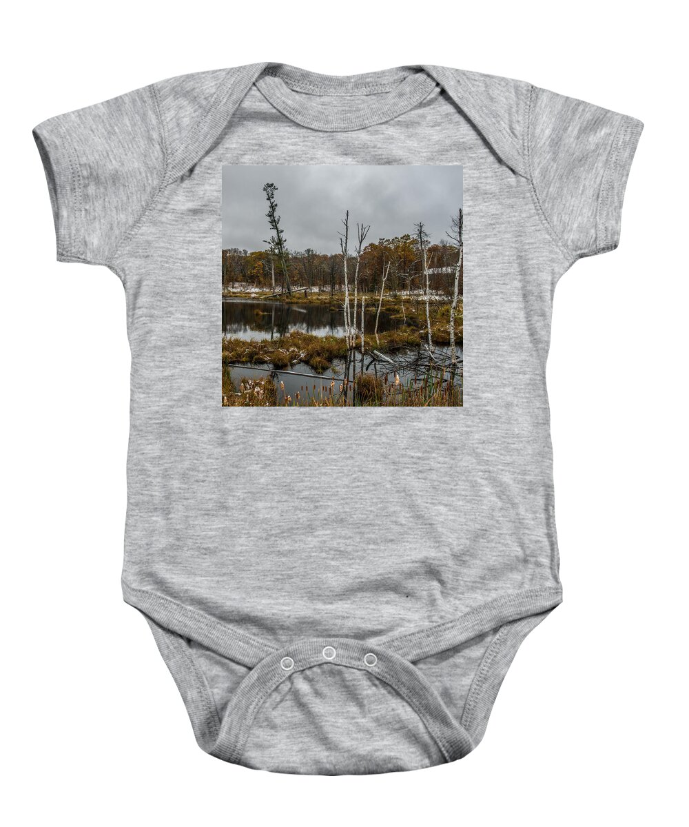 Pond Baby Onesie featuring the photograph Tree Reflections By Paul Freidlund by Paul Freidlund