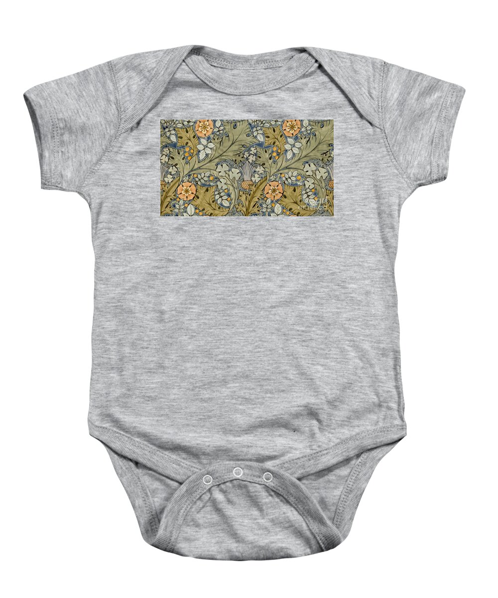 Voysey Baby Onesie featuring the painting Tudor roses thistles and shamrock by Voysey