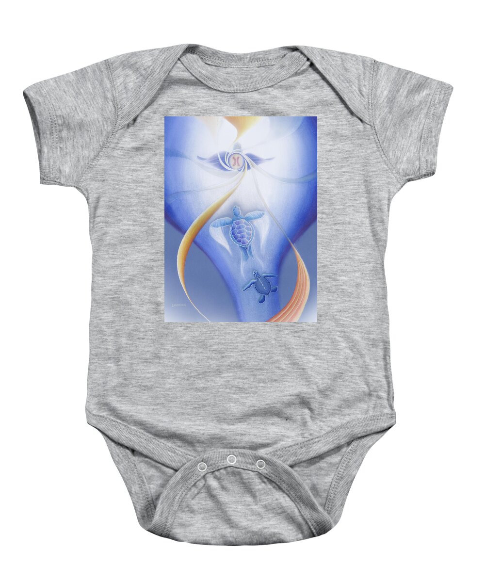 Turtles Baby Onesie featuring the drawing Turtles Ascending by Robin Aisha Landsong